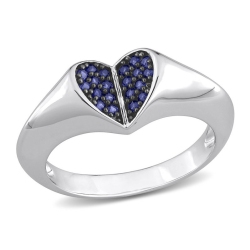 GEM AND HARMONY 1/5 Carat (Ctw) Lab-Created Sapphire Pave Heart Ring In Sterling Silver In Blue