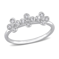 GEM AND HARMONY Accent Diamond Floral Ring In Sterling In Silver