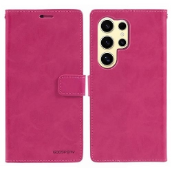 GOOSPERY Topsave Bluemoon Card Slot W/magnetic Clip Leather Folio Wallet Flip for Samsung Galaxy S24 Ultra 6.8", Hot In Pink