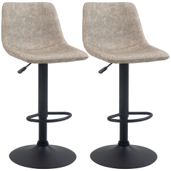 HOMCOM Adjustable Bar Stools Set Of 2, Swivel Barstools With Back And Footrest, Faux Leather Counter Height Bar Chairs for Kitchen, Dining Room, Bar