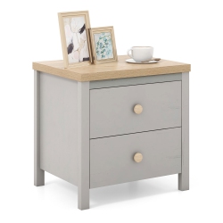 GYMAX Nightstand Farmhouse Side End Table W/ Solid Wood Legs & 2 Drawers for Bedroom