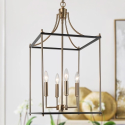 UOLFIN Modern Farmhouse Island Chandelier Light, 4-Light And Painted Copper Transitional Geometric Cage Chandelier In Black