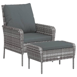 VIDAXL Garden Chair With Footstool Poly Rattan In Grey