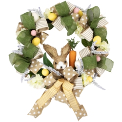 NORTHLIGHT Bunny And Bows Floral Easter Wreath - 22" - And Beige - Unlit In Green
