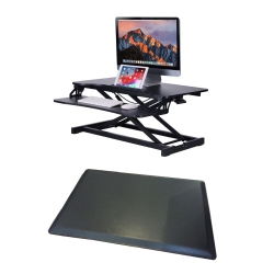 ROCELCO Vadr-B Sit to Stand Hi-Lift Adjustable Height Desk Riser (Black) & Medium Anti-Fatigue Mat (Mafm) (Black) Bundle