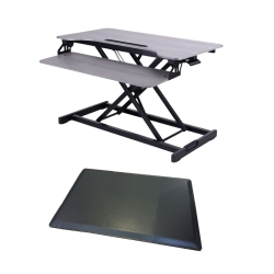 ROCELCO Vadr-G Sit to Stand Hi-Lift Adjustable Height Desk Riser (Grey) & Medium Anti-Fatigue Mat (Mafm) (Black)