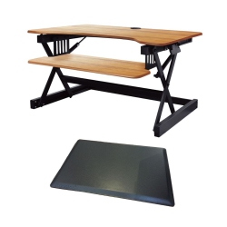ROCELCO Eadr Sit to Stand Adjustable Height Desk Riser W/easy Up-Down Handles (Teak) & Medium Anti-Fatigue Mat (Black) Bundle