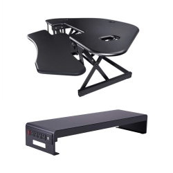 ROCELCO Cadr-46 Corner Adjustable Height Desk Riser 46" W/ Extended Vertical Range (Black) & Dms Dual Monitor Stand/riser W/4 Ac & 2 USB (Black)