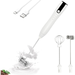 NONE Double Whisk Milk Frother Handheld USB-C Rechargeable Electric Drink Mixer, Coffee Foamer Drink Whisk 3 Speeds Adjustable for Lattes, Matcha