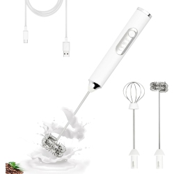 NONE Electric Double Whisk Milk Frother Handheld USB Rechargeable Drink Mixer, Electric Whisk Foam Maker Detachable 3 Speeds Adjustable for Hot