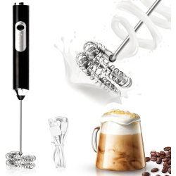 NONE Electric Milk Frother Handheld USB Rechargeable Drink Mixer, Adjustable Foam Maker Detachable Milk Frother 3 Speeds for Lattes, Matcha, Coffee