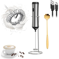 NONE Electric Milk Frother, Handheld Frother USB-Charging Foam Maker, Rechargeable Frother Mini Blender Coffee Frother, Chappccino, Frappe, Matcha