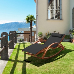 DEKO LIVING Outdoor Cedar Wood Chaise Lounge Chair With Textilene Fabric In Black