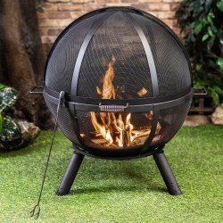 DEKO LIVING 34 Inch Diameter Outdoor Steel Wood Burning Sphere Fire Pit With Screen Lid And Poker
