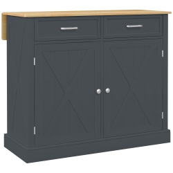 HOMCOM Rolling Kitchen Island \w Drop Leaf Wood Breakfast Bar, Farmhouse Kitchen Cart \w 2 Drawers, Adjustable Shelves for Dining Room (Dark Grey)