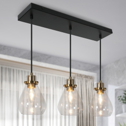 UOLFIN Modern Teardrop Kitchen Island Chandelier, 3-Light 22-In Brass Gold And In Bell Modern/contemporary Clear Glass Linear Led Hanging Kitchen