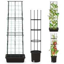 GYMAX 2 Pack Garden Planters W/ Trellis Adjustable Height & Self-Watering System