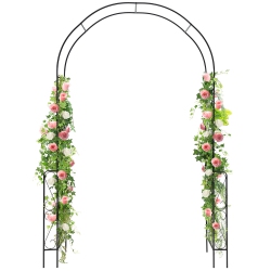 GYMAX Metal Garden Arch 7.9 Ft Backdrop Stand for Various Climbing Plants Party In Black