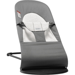 BABYBJRN Babybjorn Bouncer Balance In Soft Woven/jersey Blend Fabric - Dark Gray/gray On Frame In Black