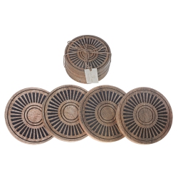 MAISON CONCEPTS Mango Wood 4 PC Etched Coasters In Black
