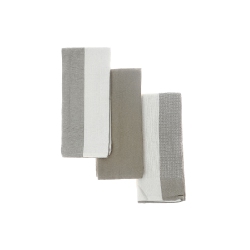 MAISON CONCEPTS Kitchen Towel Set Of 3 PCs Block Print Oxford In Tan