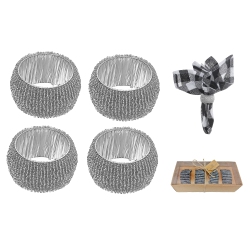 MAISON CONCEPTS 4PC Beaded Napkin Ring With Craft Box In Silver