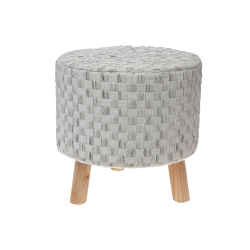 MAISON CONCEPTS Flat Handwoven Pouf Wooden Stand Cream & In Grey