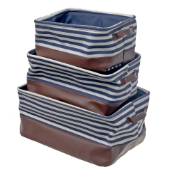 MAISON CONCEPTS Storage Caddy Cloth & Pleather Strips Set Of 3
