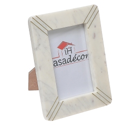 MAISON CONCEPTS 4X6 Marble With Brass Inlay Picture Frame In White