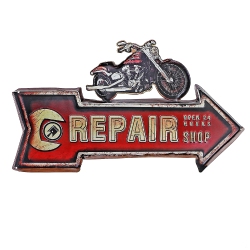 MAISON CONCEPTS Embossed Metal Wall Sign Motorcycle Repair Shop