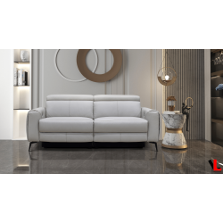 LEVOLUXE Lennox 81" Power Reclining Sofa With Adjustable Headrest In Light Leather Match In Grey