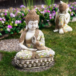 NORTHLIGHT Meditating Mosaic Buddha Outdoor Ceramic Garden Statue - 19.5