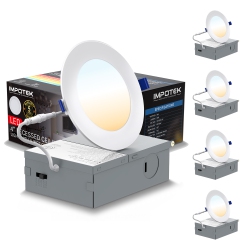IMPOTEK 4 Inch 5 Cct Led Recessed Ceiling Light \w Junction Box, 2700K/3000K/3500K/4000K/5000K, Dimmable Ic Rated Etl Energy Star Listed 9W 800Lm