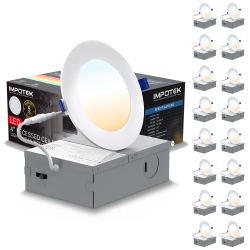 IMPOTEK 4 Inch 5 Cct Led Recessed Ceiling Light \w Junction Box, 2700K/3000K/3500K/4000K/5000K, Dimmable Ic Rated Etl Energy Star Listed 9W 800Lm
