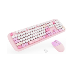 NIERBO Wireless Keyboard Mouse Combo, Colorful 104 Keys Typewriter Retro Round Keycaps Keyboard for PC Laptop, Windows, Desktop, Home And Office