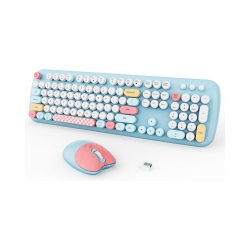 NIERBO Wireless Keyboard Mouse Combo, Colorful 104 Keys Typewriter Retro Round Keycaps Keyboard for PC Laptop, Windows, Desktop, Home And Office