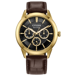 CITIZEN Mens Rolan Eco-Drive Watch 40MM Gold-Tone Stainless Steel Case Leather Strap With Black Dial (Bu2112-06E) In Brown
