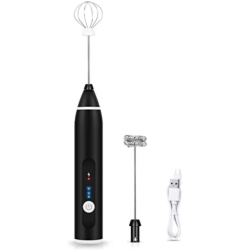 NONE 3-Speed Adjustable Milk Frother USB Rechargeable, Handheld Electric Foam Maker \w 2 Stainless Whisks, Egg Beater Mini Blender Forhot Chocolate