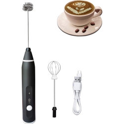 NONE USB Rechargeable Milk Frother Handheld Multi-Functional Electric Foam Maker \w 2 Stainless Whisks, Mini 3-Speed Adjustable Mini Milk Foamer For