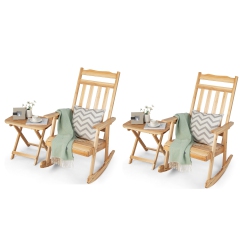 GYMAX 4PCs Patio Rocking Chair & Folding Table Set Wooden Rocker Bistro Set