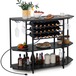 GYMAX 3 Tier Wine Bar Cabinet With Storage Shelves Glass Holders Bottle Racks