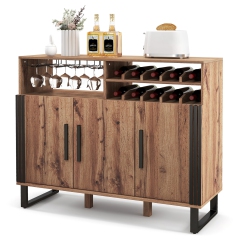 GYMAX Home Wine Bar Cabinet W/ 3 Doors & Adjustable Shelves 2-Tier Wine Rack Sideboard