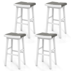 GYMAX 4 PCs Saddle Bar Stools Bar Height Backless Island Pub Chairs Kitchen In Gray