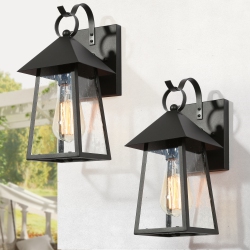 UOLFIN Farmhouse Cage Outdoor Wall Light 1-Light Industrial Outdoor Wall Sconce Light With Seeded Glass Shade 2-Pack In Black