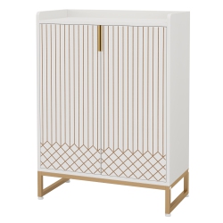 TRIBESIGNS Tribeisigns 5-Tier Shoe Cabinets, Modern Shoe Storage Rack Organizer With Doors for Bedroom Hallway Living Room & Gold In White