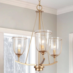 UOLFIN Modern Dining Room Chandelier, 3-Light Modern Brass Candlestick Chandelier Light With Clear Glass Shades In Gold