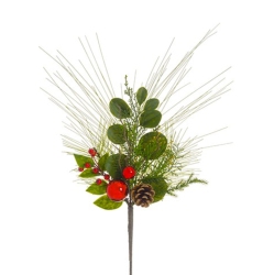 ALLSTATE Mixed Pine With Berries Artificial Christmas Spray - 22" - Green And In Red