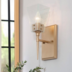 UOLFIN Bell Gold Vanity Light Bathroom Wall Light, 4-In W 1-Light Gold And Crystal Bell Modern/contemporary Led Wall Sconce In Blue
