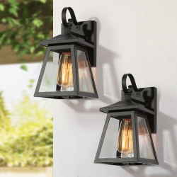 UOLFIN Farmhouse Outdoor Wall Sconce, 1-Light Modern Outdoor Lantern Sconce Light With Clear Glass Shade (2-Pack) In Black