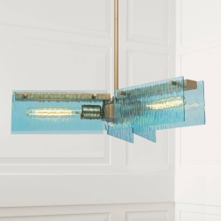 UOLFIN Modern Dining Room Chandelier, 20 In. 3-Light Gold Sputnik Island Chandelier With Glass Shades In Blue